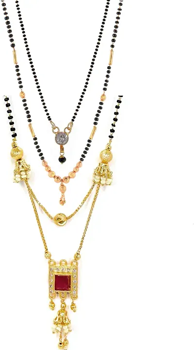 Shimmering Gold Plated Brass Mangalsutra For Women- Pack Of 3