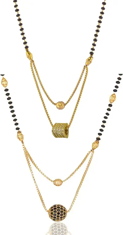 Trendy Plated Combo Of 2 Mangalsutra Ad Pendant Necklace Tanmaniya Nallapusalu Pendant With Chain For Women