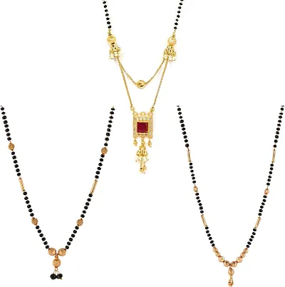 Stylish Gold Plated Brass Mangalsutra For Women- Pack Of 3