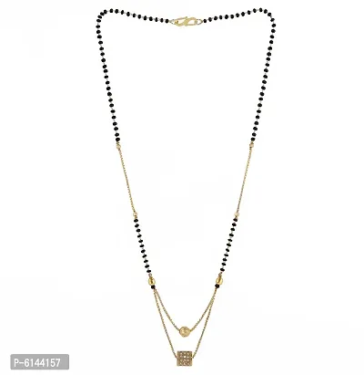 Stylish Gold Plated Mangalsutra Ad Diamond Round Pendant Necklace With Black Bead Chain For Women