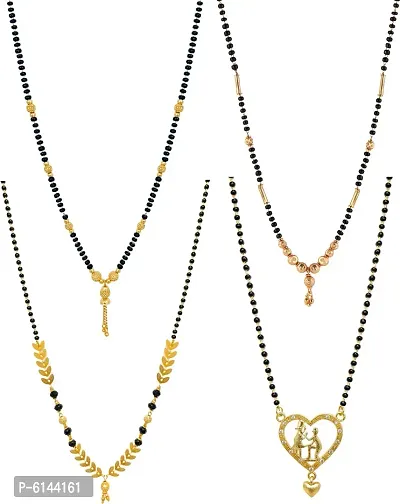 Stylish One Gram Gold Plated Combo Of 4 Mangalsutra Necklace Pendant Tanmaniya Black Bead Chain For Woman-thumb0