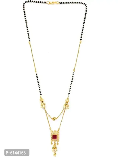 Elegant Gold Plated Mangalsutra Tanmaniya Nallapusalu Necklace Pendant Black Bead Golden Chain For Women