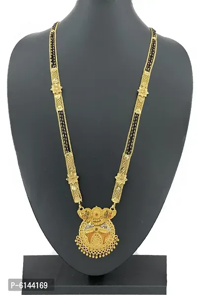 Traditional One Gram Gold Glorious Hand Meena 30 Inch Long Mangalsutra Black Beads Gold Long Chain Mangalsutra For Women