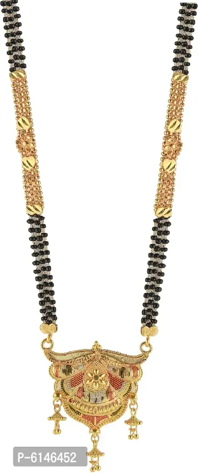 Traditional Hand Meena Black Beads Gold Long Chain Mangalsutra For Women-thumb5