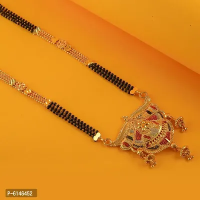 Traditional Hand Meena Black Beads Gold Long Chain Mangalsutra For Women-thumb4