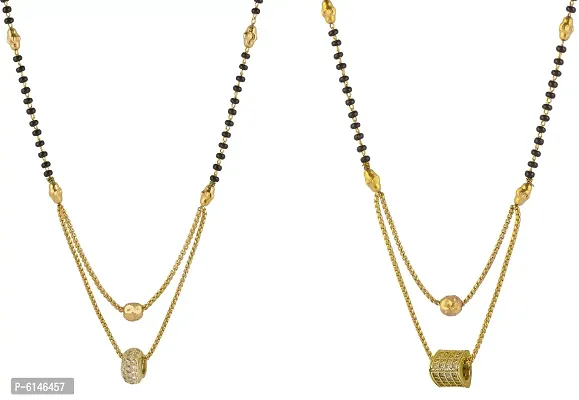 Elagant Gold Plated Combo Of 2 Stylish Mangalsutra Necklace Meenakari Mangal Sutra Black Bead Fancy Chain For Women