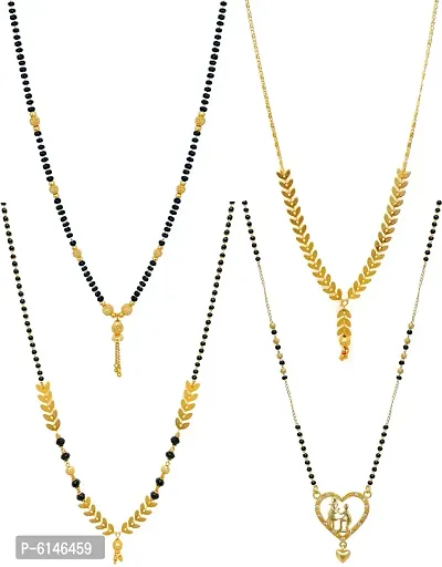 Alluring Gold Plated Combo Of 4 Black Bead Chain Mangalsutra Necklace Pendant For Women