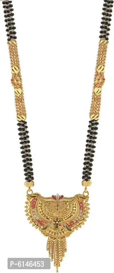 Traditional Hand Meena Black Beads Gold Long Chain Mangalsutra For Women-thumb5