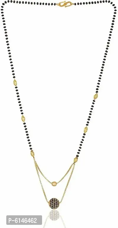 Alluring Gold Plated Combo Of 2 Stylish Mangalsutra Necklace Pendant Meenakari Black Bead Fancy Chain For Women-thumb2