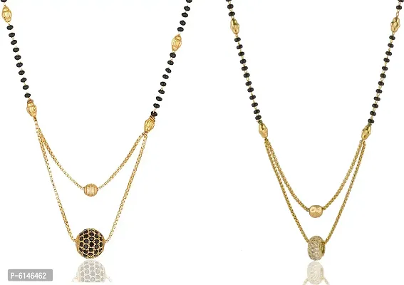 Alluring Gold Plated Combo Of 2 Stylish Mangalsutra Necklace Pendant Meenakari Black Bead Fancy Chain For Women-thumb0