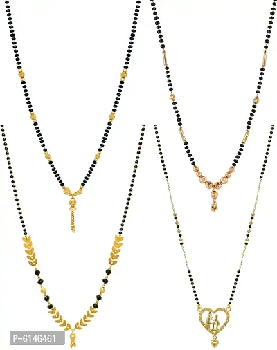 Alluring Gold Plated Combo Of 4 Black Bead Chain Mangalsutra Necklace Pendant For Women-thumb0