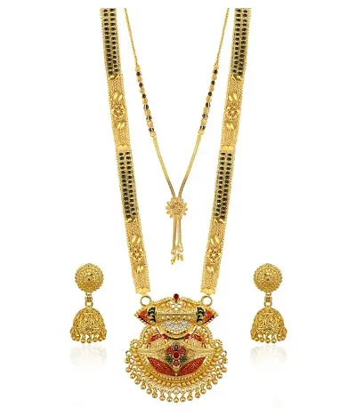 Designer Gold Plated Brass Mangalsutra with Earrings