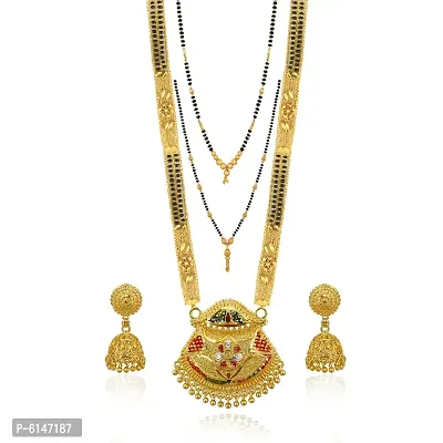 Shimmering Gold Plated Brass Mangalsutra with Earrings Set For Women
