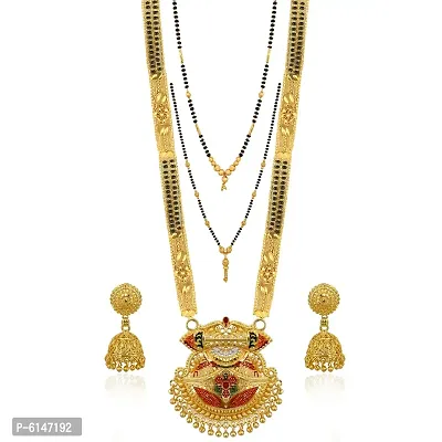 Shimmering Gold Plated Brass Mangalsutra with Earrings Set For Women