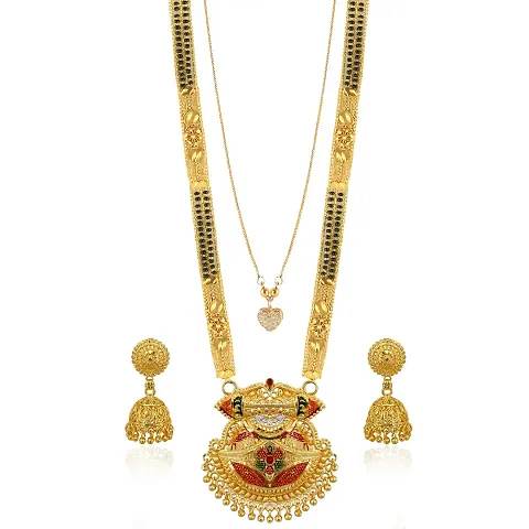 Shimmering Plated Brass Mangalsutra with Earrings Set For Women