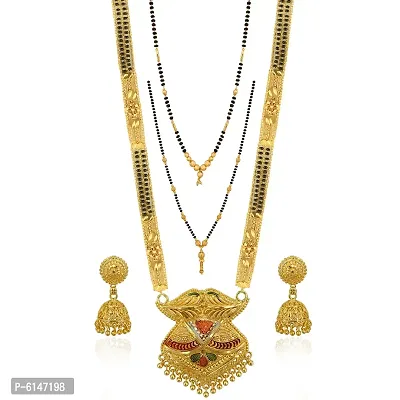 Shimmering Gold Plated Brass Mangalsutra with Earrings Set For Women