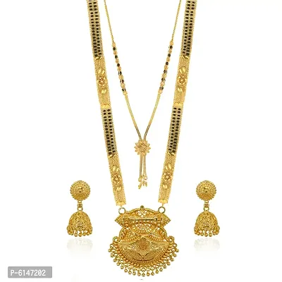 Shimmering Gold Plated Brass Mangalsutra with Earrings Set For Women