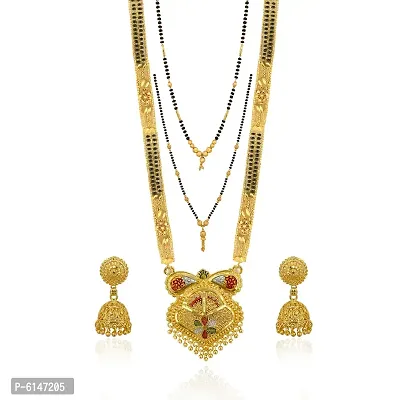 Shimmering Gold Plated Brass Mangalsutra with Earrings Set For Women