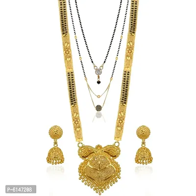 Shimmering Gold Plated Brass Mangalsutra with Earrings Set For Women