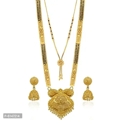 Shimmering Gold Plated Brass Mangalsutra with Earrings Set For Women