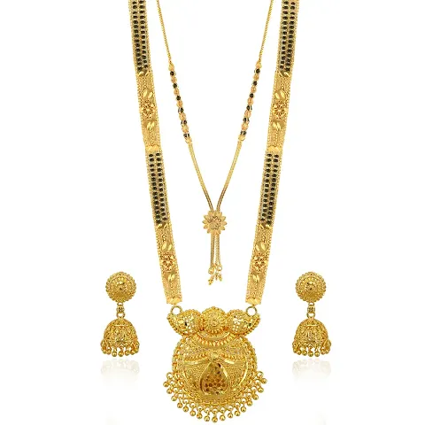 Shimmering Plated Brass Mangalsutra with Earrings Set For Women