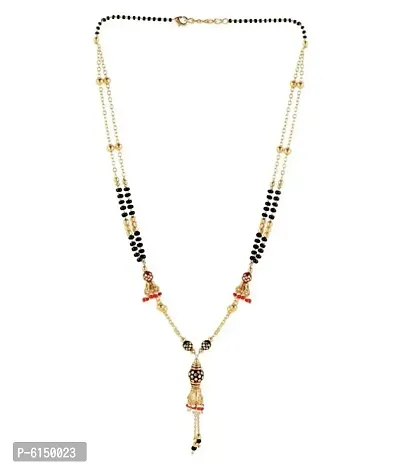 Stylish One Gram Gold Plated American Diamond Necklace Pendant Black Bead Fancy Chain Mangalsutra For Women