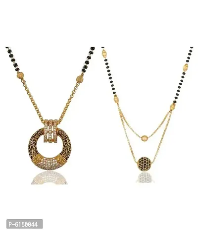 Round Shape Pendant Combo Of 2 Meenakari Mangalsutra Necklace Black Bead For Women