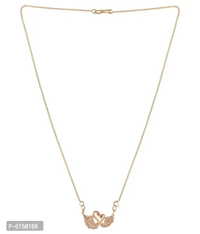 Trendy Micro Gold Plated White American Diamond Beautiful Daily Wear Necklace Pendant Chain For Women-thumb0