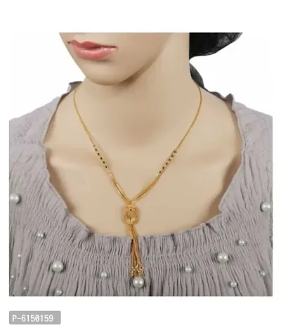 Stylish Ad Pendent Necklace Mangalsutra Chain Black Bead And Golden Chain For Women