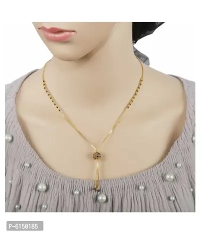 Stylish Black And White Ad Pendent Necklace Mangalsutra Paro Latkan Black Bead And Golden Chain For Women