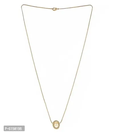 Micro Gold Plated American Diamond Elliptical Shape Necklace Golden Chain Pendant For Women-thumb0