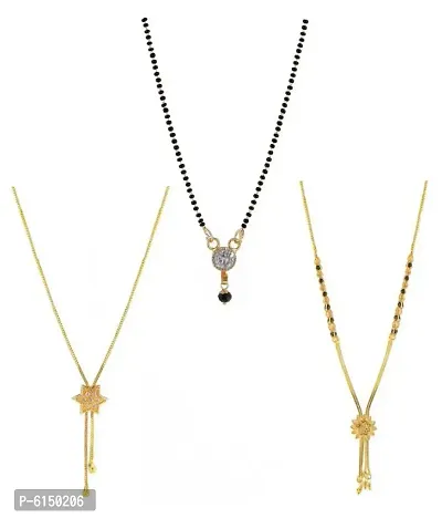 American Diamond One Gram Gold Plated Combo Of 3 Mangalsutra For Women-thumb0