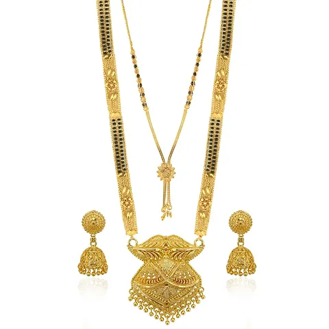 Classy Golden Brass Mangalsutra with Earrings Set