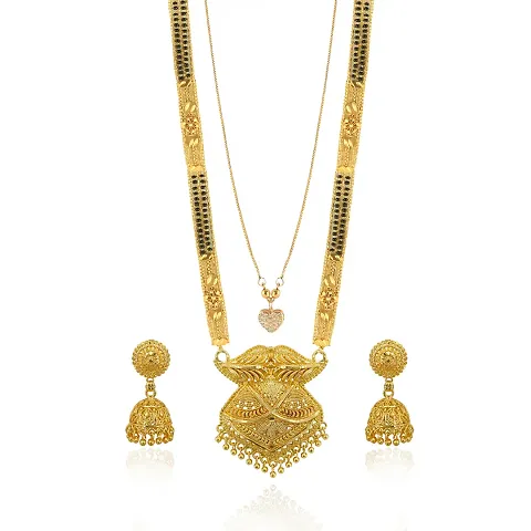 Traditional Golden Brass Mangalsutra with Earrings