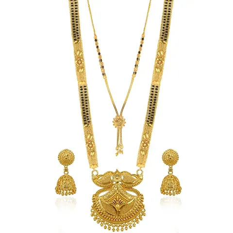 Classy Shimmering Brass Mangalsutra with Earrings Set For Women