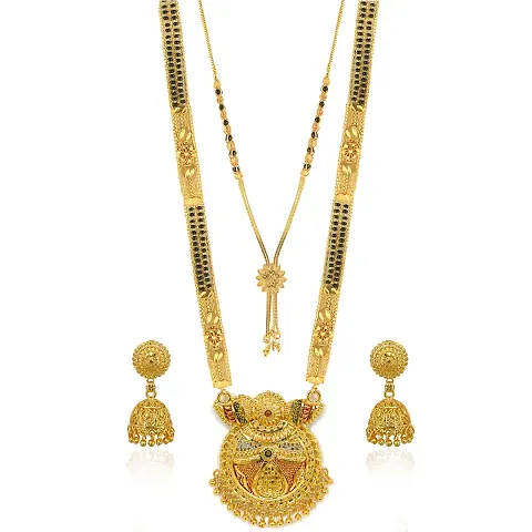 Classy Golden Brass Mangalsutra with Earrings Set