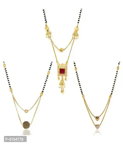 Shimmering Alluring Gold Plated Brass Mangalsutra For Women- 3 Pieces