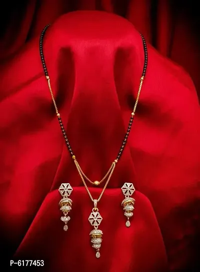 Shimmering Allure Brass Mangalsutra with Earrings Set For Women
