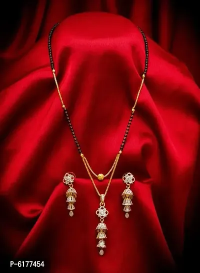 Shimmering Allure Brass Mangalsutra with Earrings Set For Women-thumb0