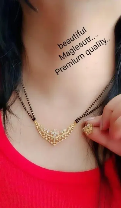 Alluring Brass Mangalsutra with Earrings Set For Women