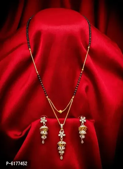 Shimmering Allure Brass Mangalsutra with Earrings Set For Women-thumb0