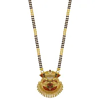 Traditional Brass Necklace Pendant Hand Meena 30inch Long and 18inch Short Black Beads Alloy Mangalsutra For Women (Combo of 2)-thumb1