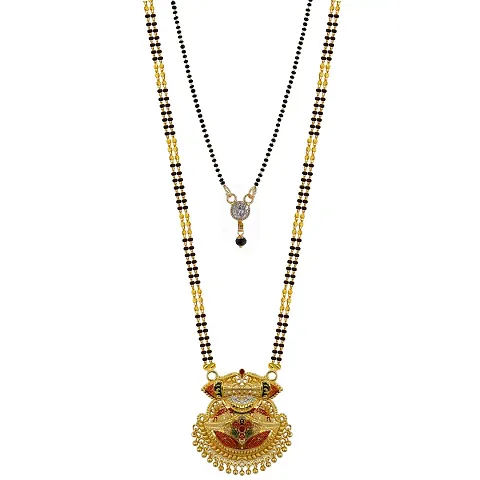 Traditional Brass Necklace Pendant Hand Meena 30inch Long and 18inch Short Beads Alloy Mangalsutra For Women (Combo of 2)