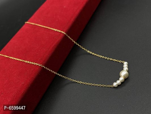 Stylish Brass Golden Pearl Necklace For Women