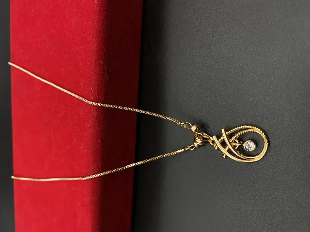 Elegant Gold Plated Brass American Diamond Pendant Neklace Chain For Women