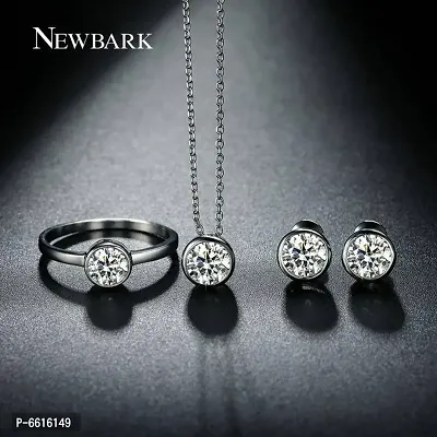 Silver Alloy Necklace Ring And Earrings Combo For Women