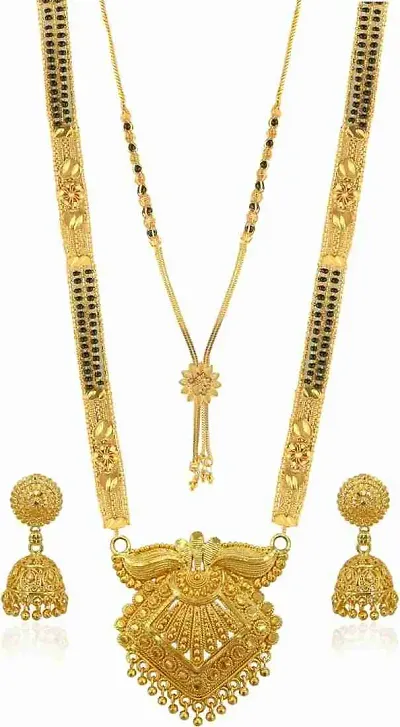 Traditional Necklace Pendant Plated Hand Meena 30inch Long and 18inch short 2 Inch Earring Combo Of 2 Mangalsutra/Tanmaniya/nallapusalu/Black Beads For Women and Girls