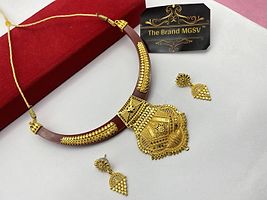 Shimmering Golden Brass American Diamond Necklace with Earrings For Women-thumb2