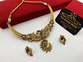 Shimmering Golden Brass American Diamond Necklace with Earrings For Women-thumb2