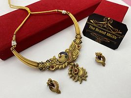 Shimmering Golden Brass American Diamond Necklace with Earrings For Women-thumb1